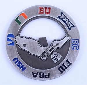 Double Sided Printing Epoxy Metal Keyring Token Coin Keychain with Bottle Opener